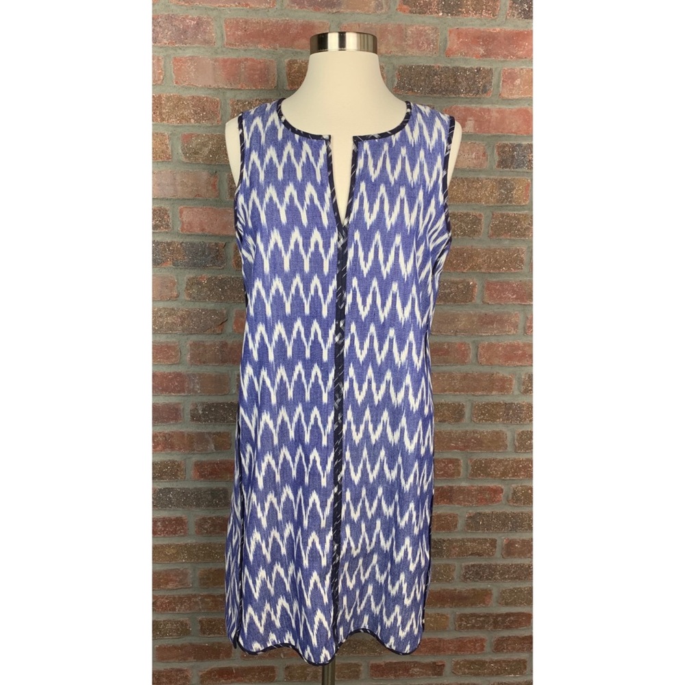 J. Crew Sleeveless Shift Dress in Blue Ikat, 6 - Picture 1 of 8